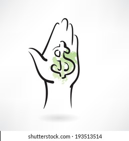 dollar in the hand grunge icon