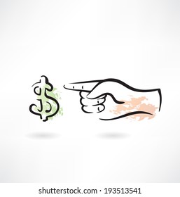 Dollar and the hand grunge icon