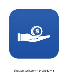 Dollar in hand icon digital blue for any design isolated on white vector illustration