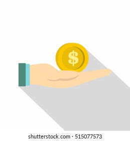 Dollar in hand icon. Flat illustration of dollar in hand vector icon for web design