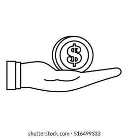 Dollar in hand icon. Outline illustration of dollar in hand vector icon for web design