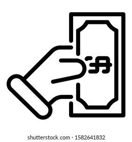 Dollar in hand icon. Outline dollar in hand vector icon for web design isolated on white background