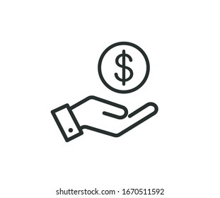 Dollar in hand icon. Save money icon. Vector illustration.