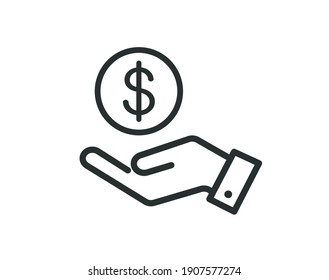 Dollar in hand icon. Save money icon icon isolated on white background. Vector illustration.