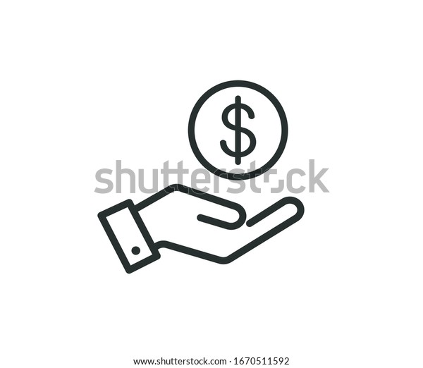 Dollar in hand icon. Save money icon.
Vector illustration.