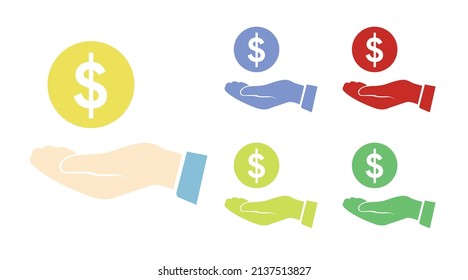 Dollar in a Hand Icon Set. Vector isolated flat editable illustration