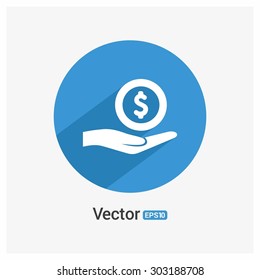 Dollar in hand icon - Vector Illustration