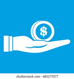 Dollar in hand icon white