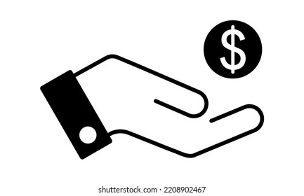 Icono de la mano del dólar con fondo blanco. Icono de guardar dinero en formato vectorial.