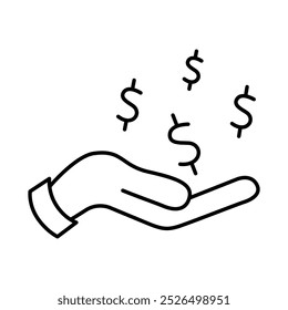 Dollar in Hand Line Icon. Vektorgrafik mit editierbarem Strich für das digitale Marketing