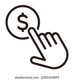 Dollar with Hand. Pay Per Click Icon Concept, Pay Symbol isolated on withe background