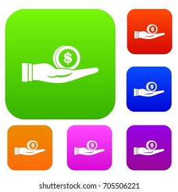 Dollar in hand set icon in different colors isolated vector illustration. Premium collection