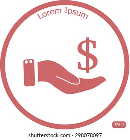 Dollar and hand vector icon