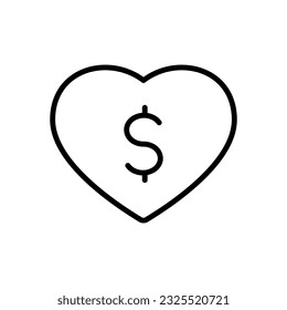 Dollar In Heart outline vector icon isolated on white background. Dollar In Heart line icon for web, mobile and ui designe