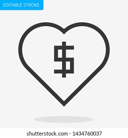 Dollar Heart Vector Line Icon Editable Stroke Pixel Perfect