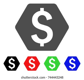 Dollar Hexagon icon. Vector illustration style is a flat iconic dollar hexagon symbol with black, red, green, blue color variants. Designed for web and software interfaces.