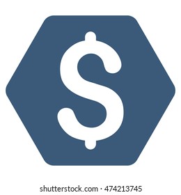 Dollar Hexagon icon. Vector style is flat iconic symbol with rounded angles, blue color, white background.