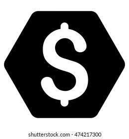 Dollar Hexagon icon. Vector style is flat iconic symbol with rounded angles, black color, white background.