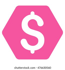 Dollar Hexagon icon. Vector style is flat iconic symbol with rounded angles, pink color, white background.