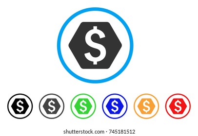 Dollar Hexagon rounded icon. Style is a flat gray symbol inside light blue circle with bonus colored versions. Dollar Hexagon vector designed for web and software interfaces.