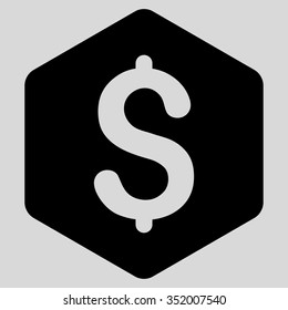 Dollar Hexagon vector icon. Style is flat symbol, black color, rounded angles, light gray background.