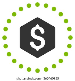 Dollar Hexagon vector icon. Style is bicolor flat circled symbol, eco green and gray colors, rounded angles, white background.