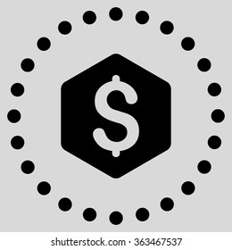 Dollar Hexagon vector icon. Style is flat circled symbol, black color, rounded angles, light gray background.
