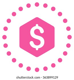 Dollar Hexagon vector icon. Style is flat circled symbol, pink color, rounded angles, white background.