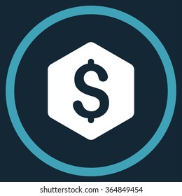Dollar Hexagon vector icon. Style is bicolor flat circled symbol, blue and white colors, rounded angles, dark blue background.