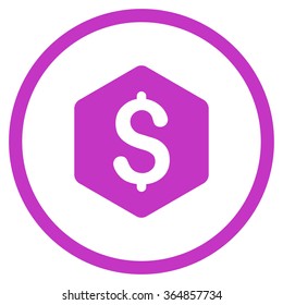 Dollar Hexagon vector icon. Style is flat circled symbol, violet color, rounded angles, white background.