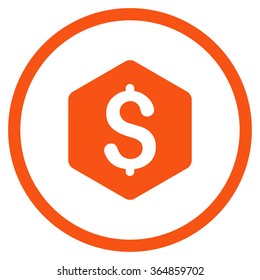 Dollar Hexagon vector icon. Style is flat circled symbol, orange color, rounded angles, white background.