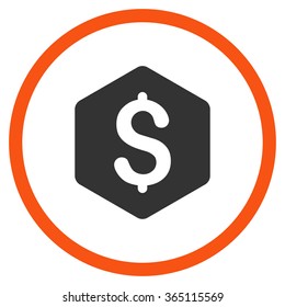 Dollar Hexagon vector icon. Style is bicolor flat circled symbol, orange and gray colors, rounded angles, white background.