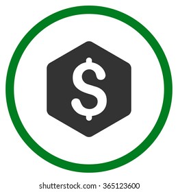 Dollar Hexagon vector icon. Style is bicolor flat circled symbol, green and gray colors, rounded angles, white background.