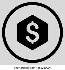 Dollar Hexagon vector icon. Style is flat circled symbol, black color, rounded angles, light gray background.