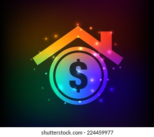 Dollar home symbol,rainbow vector
