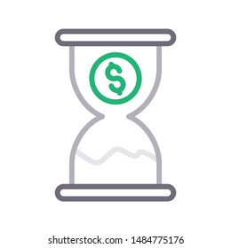 dollar hourglass colour line vector icon