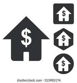 Dollar house icon set, monochrome, isolated on white