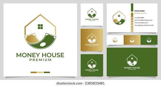 Dollar house logo vector and business card design template. Logo for dollar care, money, savings, bank, real estate, loan.