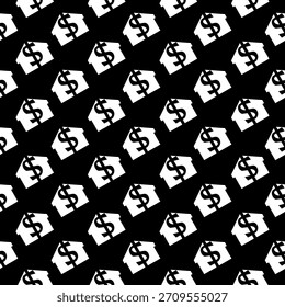 Patrón inconsútil de la casa del dólar aislado en fondo negro