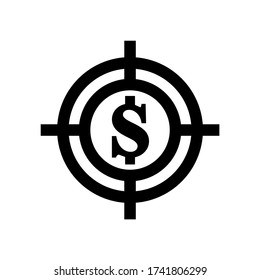 icono del glifo cazador de dólares, cruz rojo apuntando a un signo de dólar verde, dólares de caza