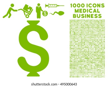 Dollar icon with 1000 medical business eco green vector design elements. Clipart style is flat symbols, white background.