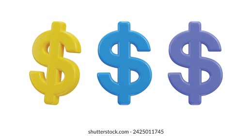 dollar icon 3d rendering vector illustration set