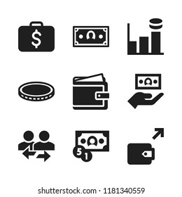 dollar icon. 9 dollar vector icons set. graph bar, exchange and dollars bag icons for web and design about dollar theme