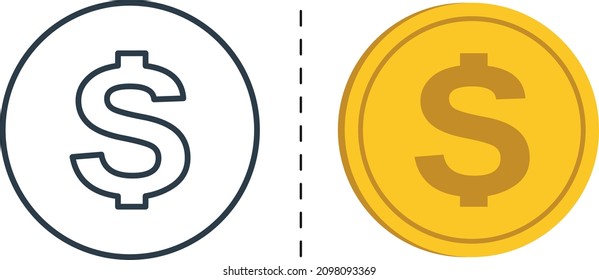 Dollar icon, black and color, vector icon designed in filled, outline, line and stroke style can be used for web, mobile...