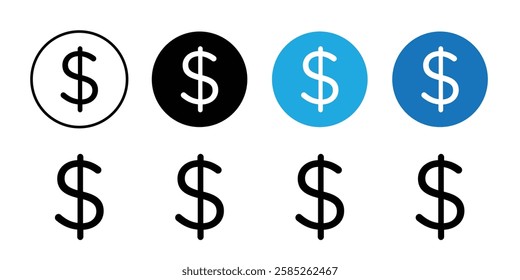 Dollar icon Black line art vector logo set