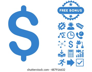 Dollar icon with bonus pictures. Vector illustration style is flat iconic symbols, cobalt color, white background.