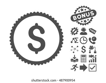 Dollar icon with bonus symbols. Vector illustration style is flat iconic symbols, gray color, white background.