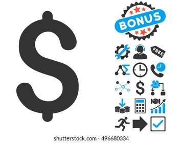 Dollar icon with bonus symbols. Vector illustration style is flat iconic bicolor symbols, blue and gray colors, white background.