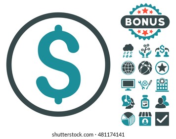 Dollar icon with bonus. Vector illustration style is flat iconic bicolor symbols, soft blue colors, white background.
