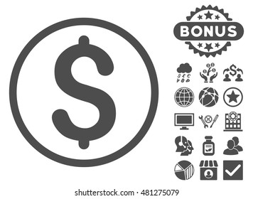 Dollar icon with bonus. Vector illustration style is flat iconic symbols, gray color, white background.